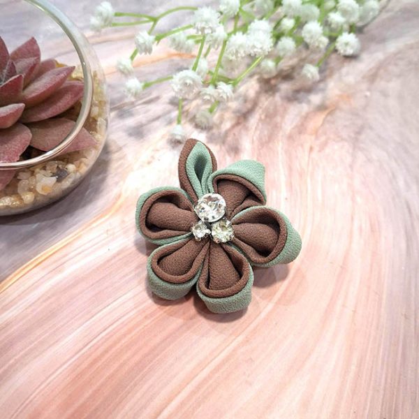Bros jilbab aesthetic handmade - Green Kanzashi Flower - Image 4