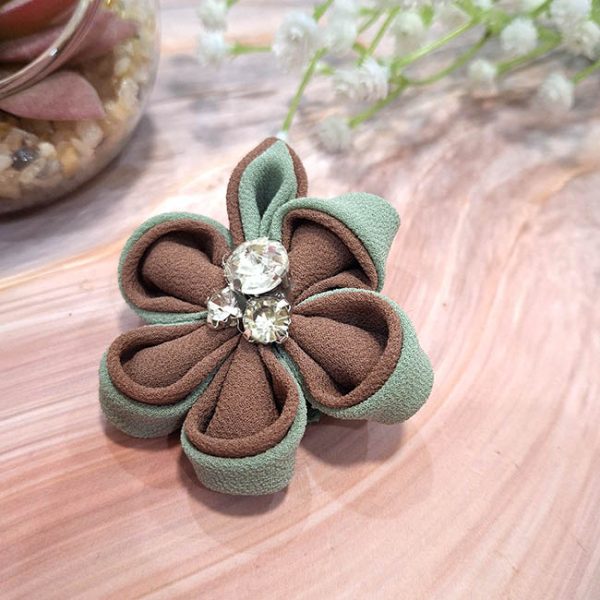 Bros jilbab aesthetic handmade - Green Kanzashi Flower - Image 5